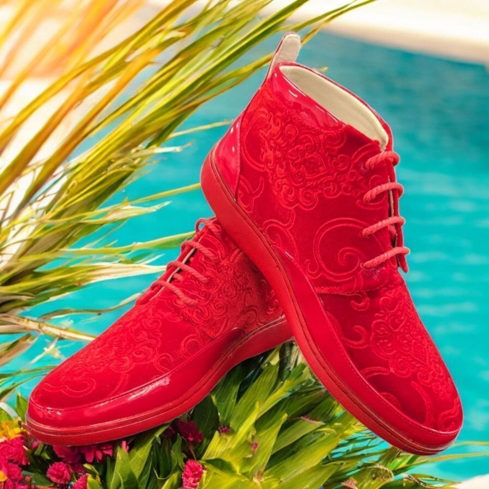BROOKLYN MEN'S RED MID TOPS WITH PAISLEY SUEDE BY GLOBE FOOTWEAR. 6933